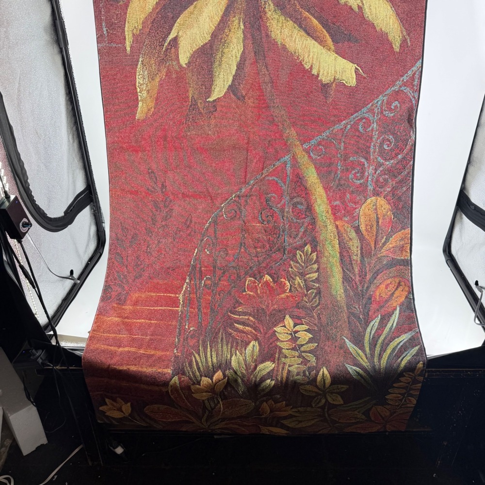 Tropical Palm Tree Woven Tapestry Wall Hanging Red Gold Mediterranean Decor - Picture 3 of 4